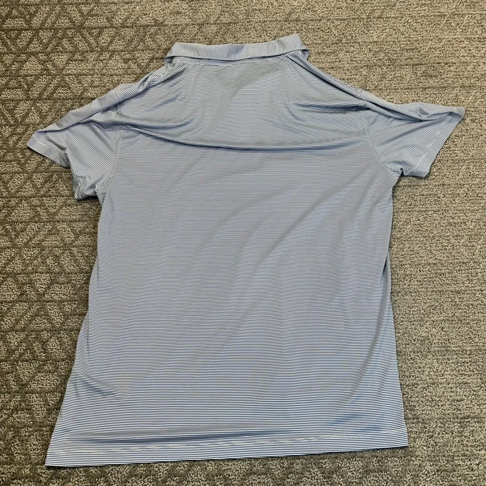 Cotton & Co. Mens XL Polo Shirt Blue‎ White Striped Golf Performance ance
